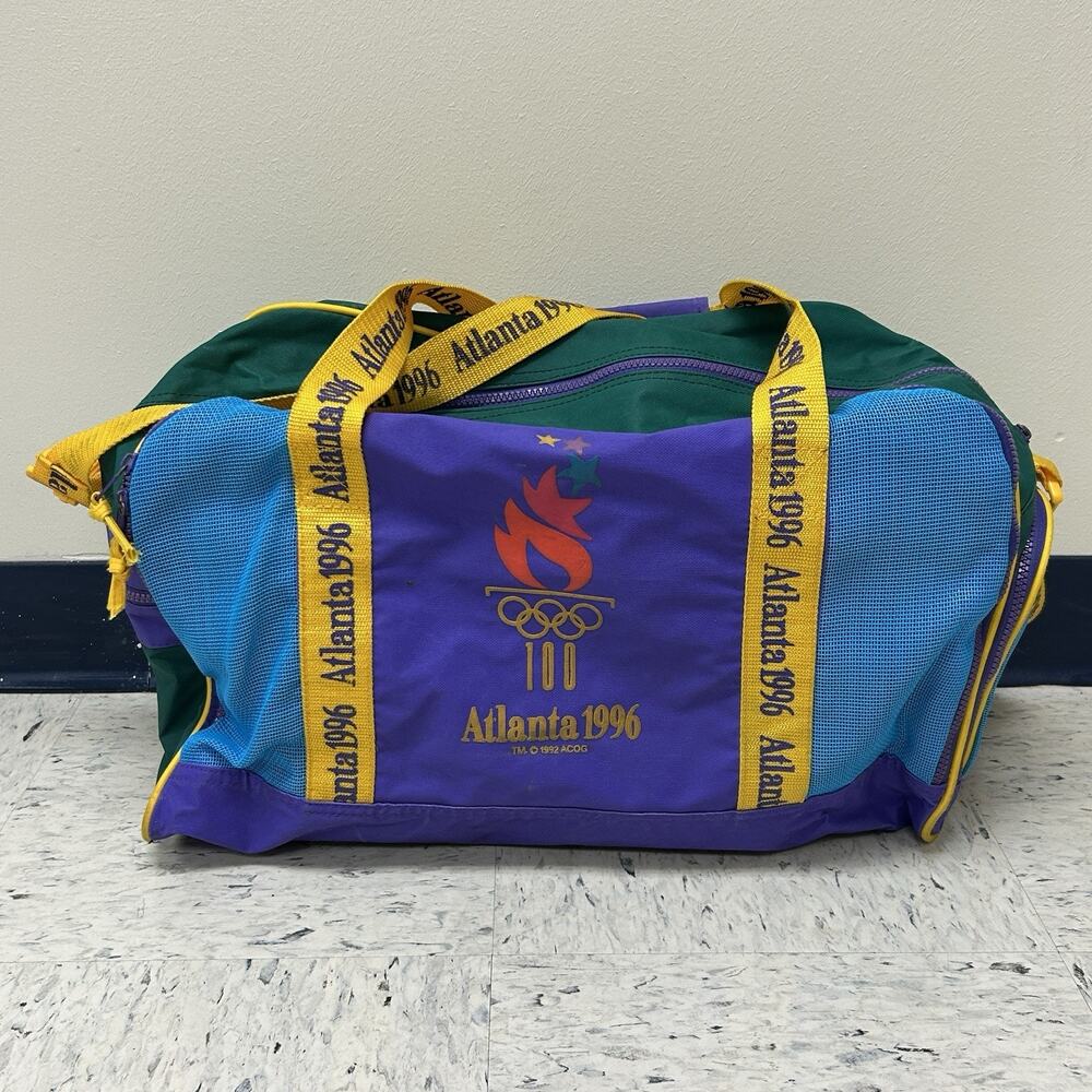 Vintage 1996 Atlanta Olympic Games Gym Duffle Bag USA Green Blue Purple Yellow